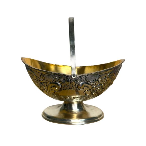 Vintage Corbell & Co. Silverplate Gold-Washed Basket Repoussé 1960s - Picture 1 of 8